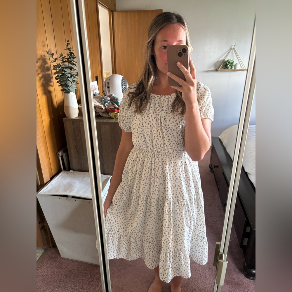 Roolee White Floral Tiered Midi Dress